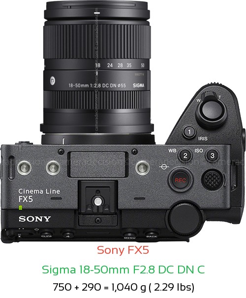 Sony FX5 with Sigma 18-50mm F2.8 DC DN C Lens Size