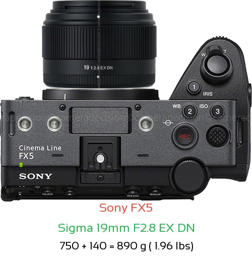 Sony FX5 with Sigma 19mm F2.8 EX DN Lens Size