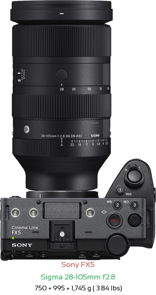 Sony FX5 with Sigma 28-105mm f2.8 Lens Size
