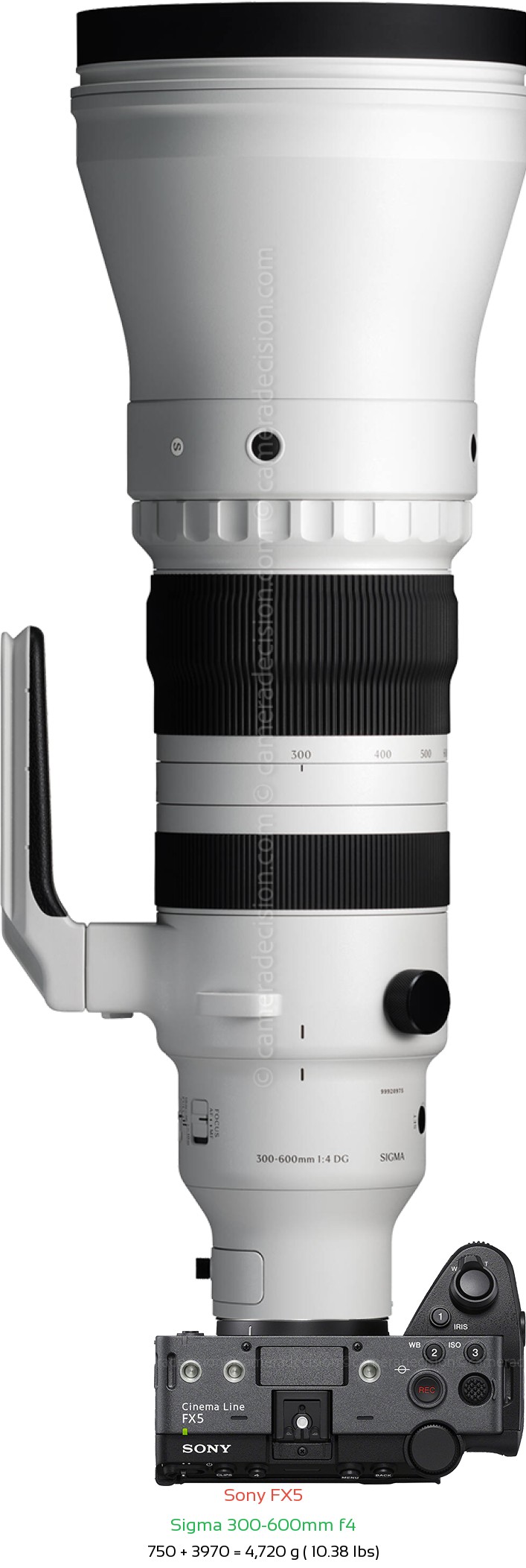 Sony FX5 with Sigma 300-600mm f4 Lens Size
