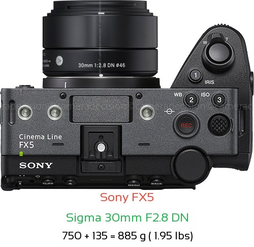 Sony FX5 with Sigma 30mm F2.8 DN Lens Size