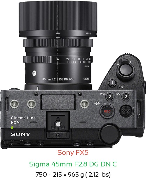 Sony FX5 with Sigma 45mm F2.8 DG DN C Lens Size