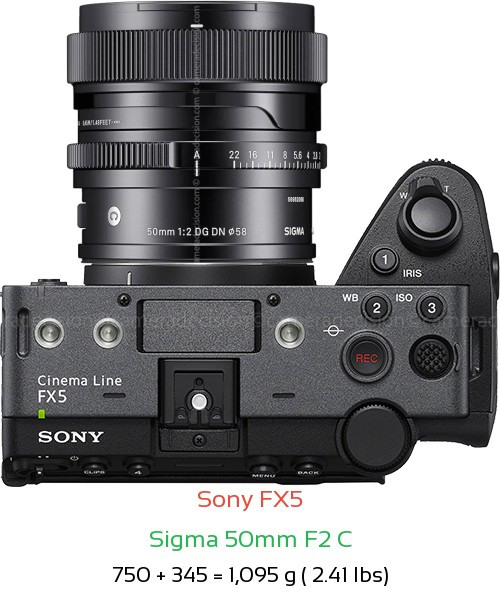 Sony FX5 with Sigma 50mm F2 C Lens Size