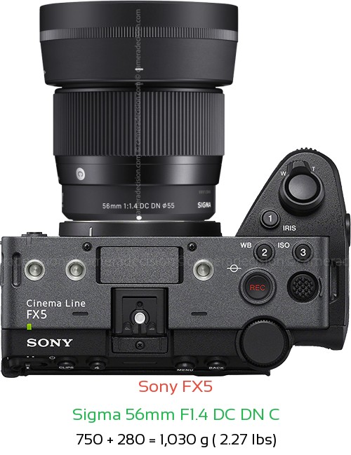 Sony FX5 with Sigma 56mm F1.4 DC DN C Lens Size