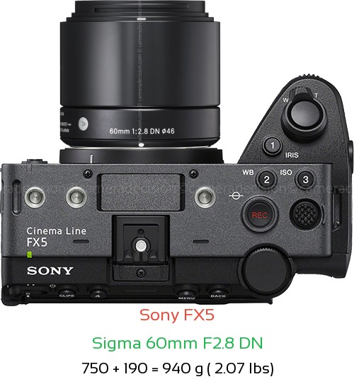 Sony FX5 with Sigma 60mm F2.8 DN Lens Size