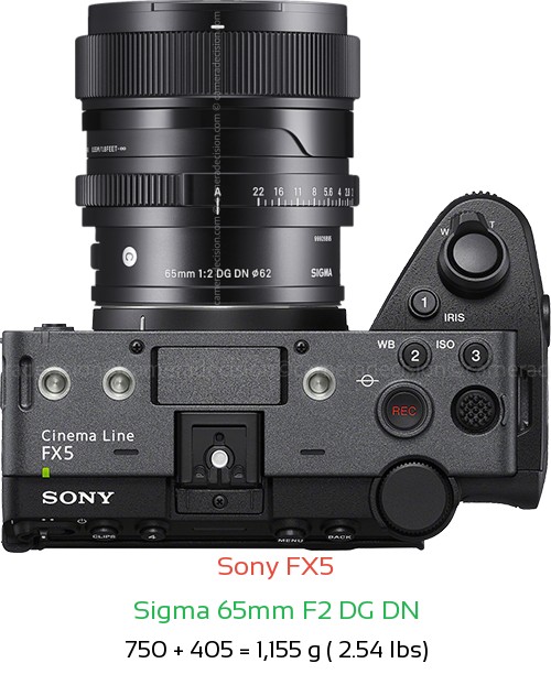 Sony FX5 with Sigma 65mm F2 DG DN Lens Size