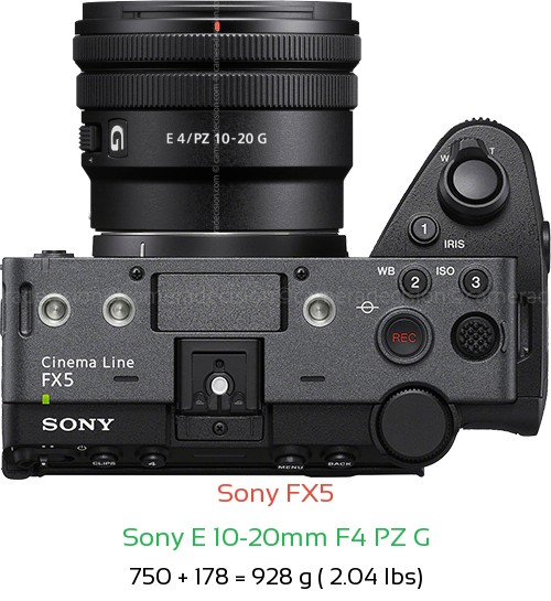 Sony FX5 with Sony E 10-20mm F4 PZ G Lens Size