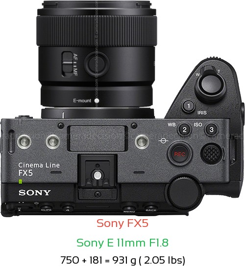 Sony FX5 with Sony E 11mm F1.8 Lens Size