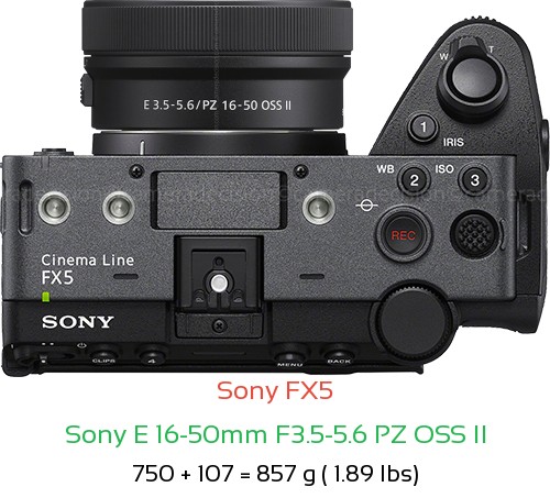 Sony FX5 with Sony E 16-50mm F3.5-5.6 PZ OSS II Lens Size