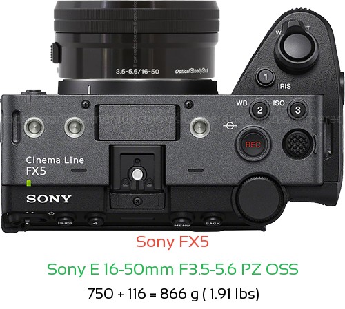 Sony FX5 with Sony E 16-50mm F3.5-5.6 PZ OSS Lens Size