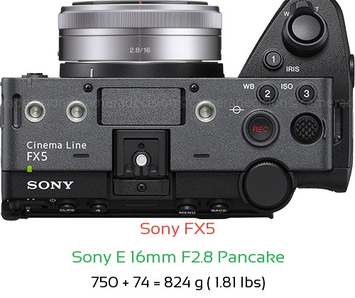 Sony FX5 with Sony E 16mm F2.8 Pancake Lens Size