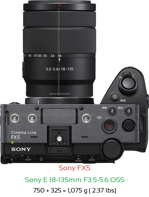 Sony FX5 with Sony E 18-135mm F3.5-5.6 OSS Lens Size