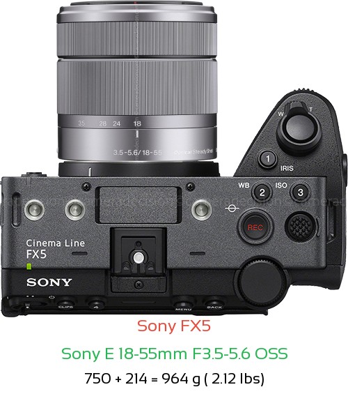 Sony FX5 with Sony E 18-55mm F3.5-5.6 OSS Lens Size