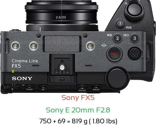 Sony FX5 with Sony E 20mm F2.8 Lens Size