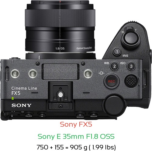Sony FX5 with Sony E 35mm F1.8 OSS Lens Size