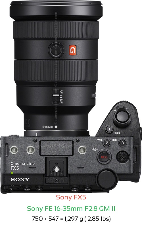 Sony FX5 with Sony FE 16-35mm F2.8 GM II Lens Size