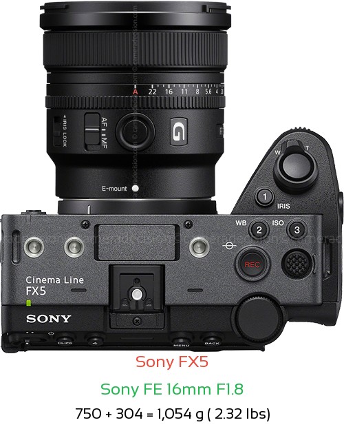 Sony FX5 with Sony FE 16mm F1.8 Lens Size