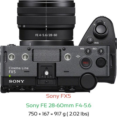 Sony FX5 with Sony FE 28-60mm F4-5.6 Lens Size