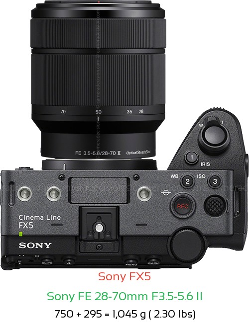 Sony FX5 with Sony FE 28-70mm F3.5-5.6 II Lens Size