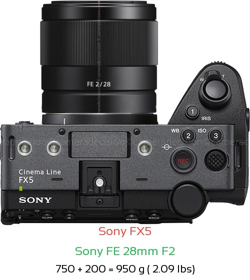 Sony FX5 with Sony FE 28mm F2 Lens Size