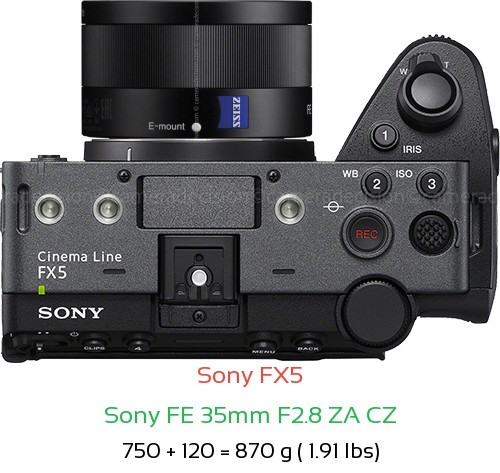 Sony FX5 with Sony FE 35mm F2.8 ZA CZ Lens Size