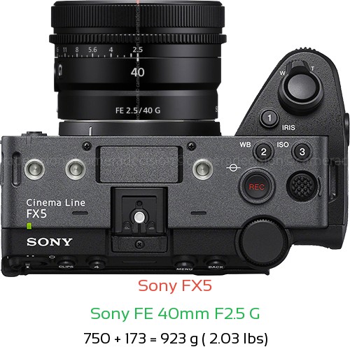 Sony FX5 with Sony FE 40mm F2.5 G Lens Size