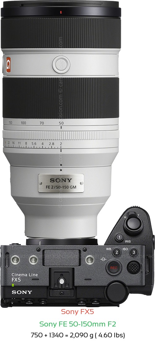 Sony FX5 with Sony FE 50-150mm F2 Lens Size