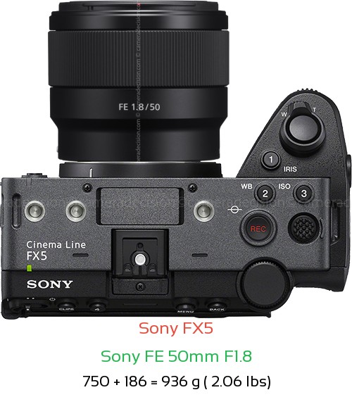 Sony FX5 with Sony FE 50mm F1.8 Lens Size