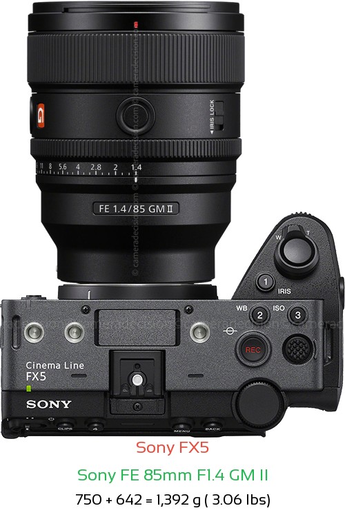 Sony FX5 with Sony FE 85mm F1.4 GM II Lens Size