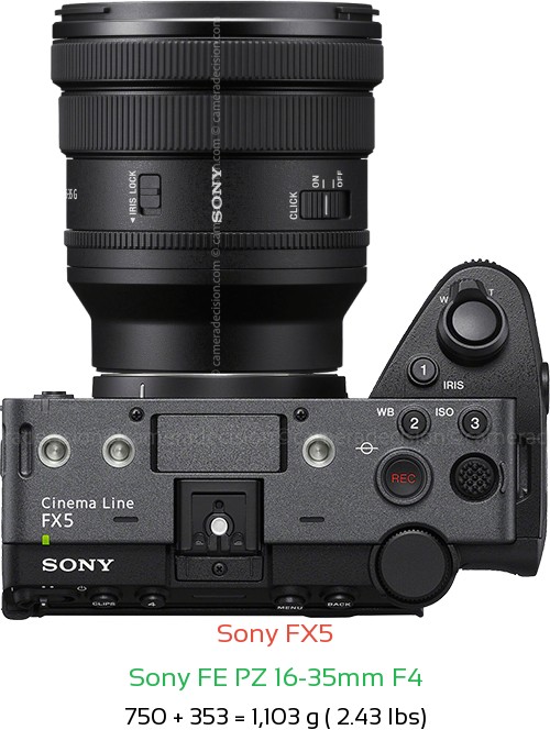 Sony FX5 with Sony FE PZ 16-35mm F4 Lens Size