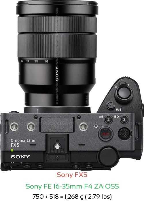 Sony FX5 with Sony FE 16-35mm F4 ZA OSS Lens Size