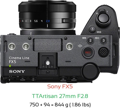 Sony FX5 with TTArtisan 27mm F2.8 Lens Size