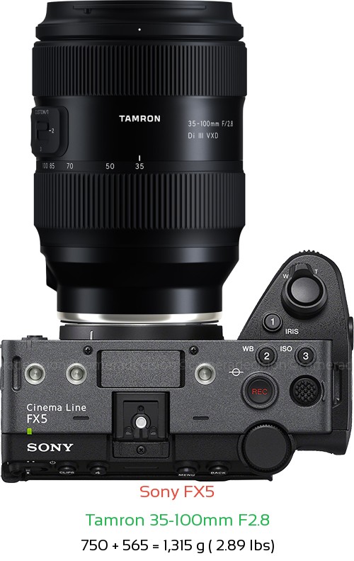 Sony FX5 with Tamron 35-100mm F2.8 Lens Size