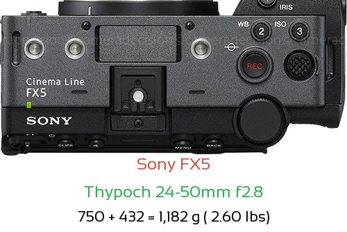 Sony FX5 with Thypoch 24-50mm f2.8 Lens Size