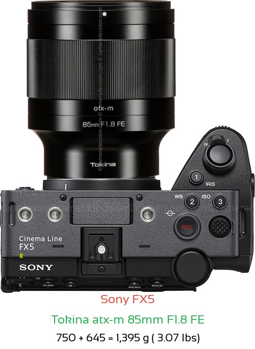 Sony FX5 with Tokina atx-m 85mm F1.8 FE Lens Size