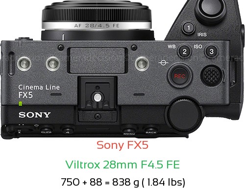 Sony FX5 with Viltrox 28mm F4.5 FE Lens Size