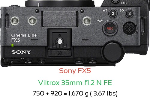Sony FX5 with Viltrox 35mm f1.2 N FE Lens Size