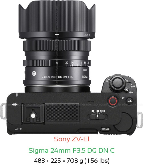 Sony ZV-E1 with Sigma 24mm F3.5 DG DN C Lens Size