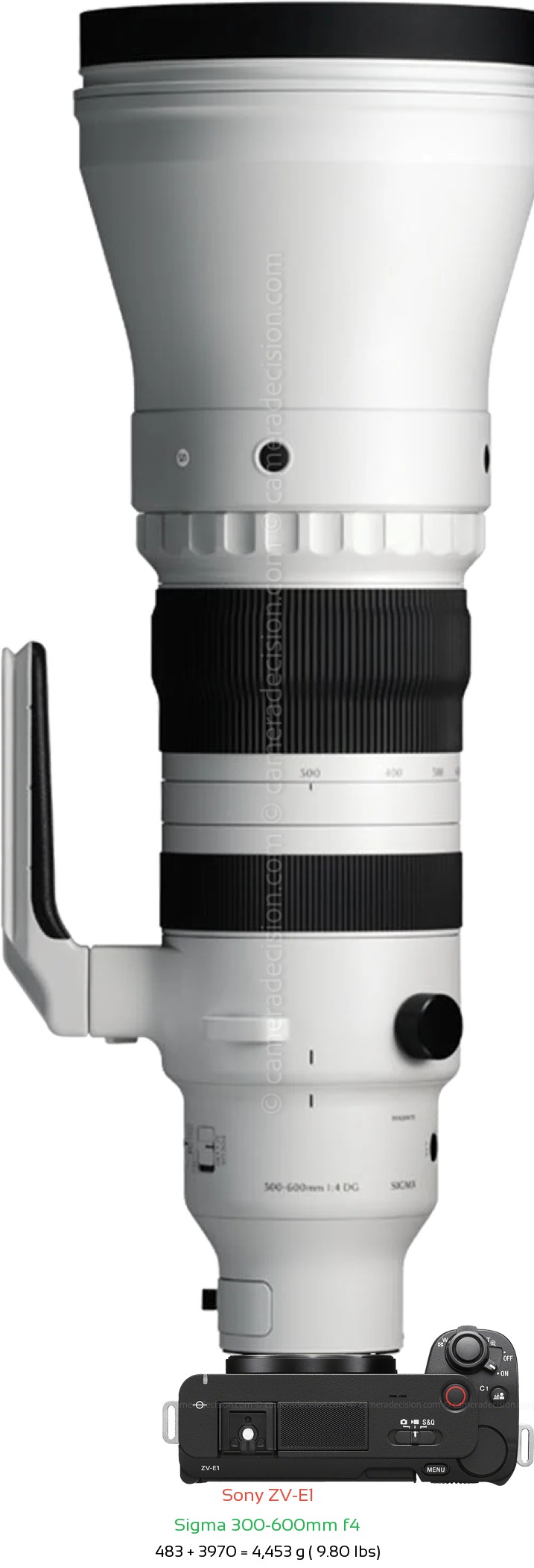 Sony ZV-E1 with Sigma 300-600mm f4 Lens Size