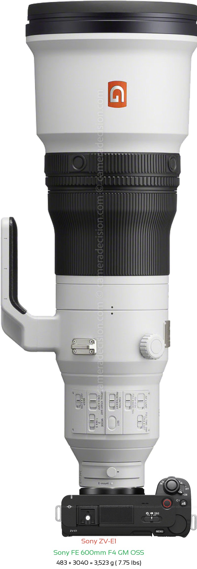 Sony ZV-E1 with Sony FE 600mm F4 GM Lens Size