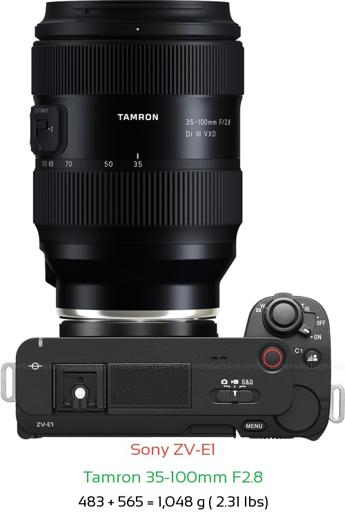 Sony ZV-E1 with Tamron 35-100mm F2.8 Lens Size
