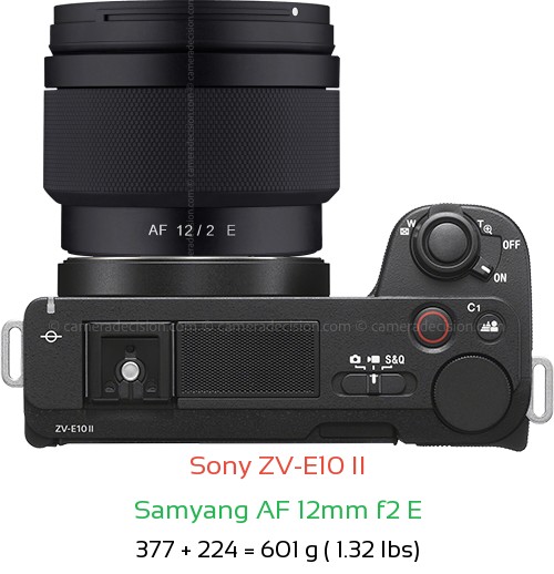 Sony ZV-E10 II with Samyang AF 12mm f2 E Lens Size