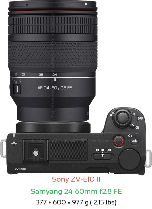 Sony ZV-E10 II with Samyang 24-60mm f2.8 FE Lens Size