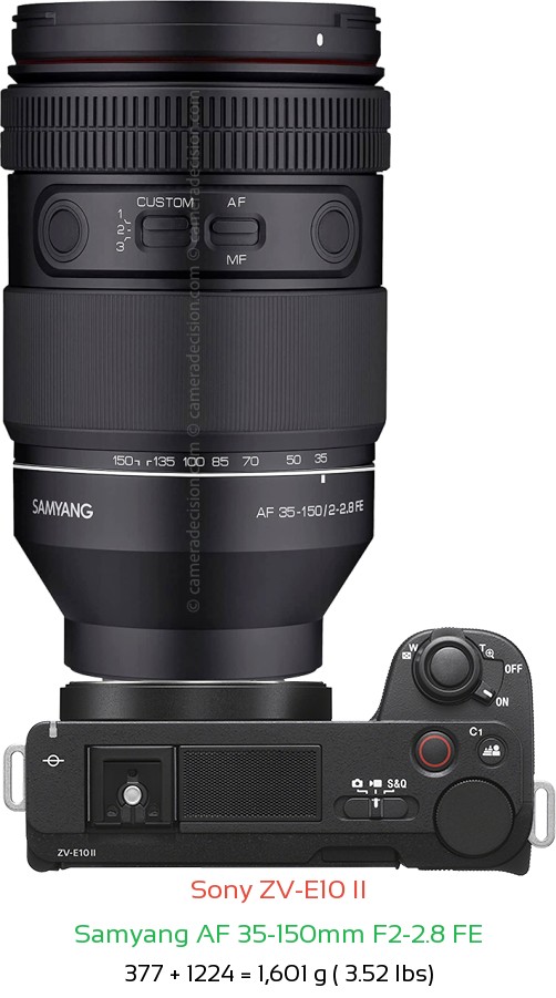 Sony ZV-E10 II with Samyang AF 35-150mm F2-2.8 FE Lens Size
