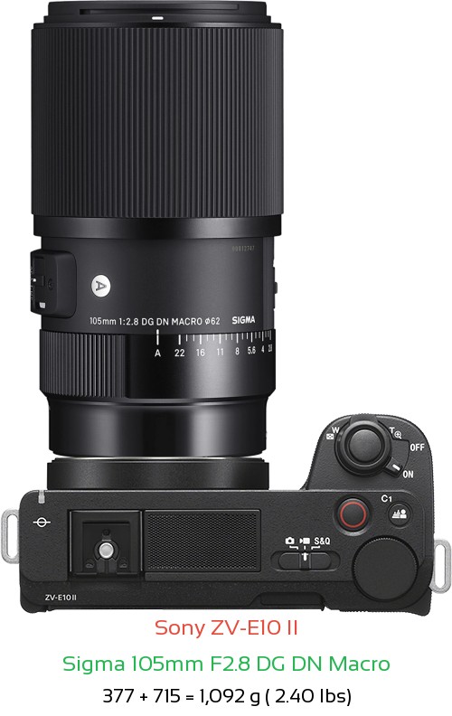 Sony ZV-E10 II with Sigma 105mm F2.8 DG DN Macro Lens Size