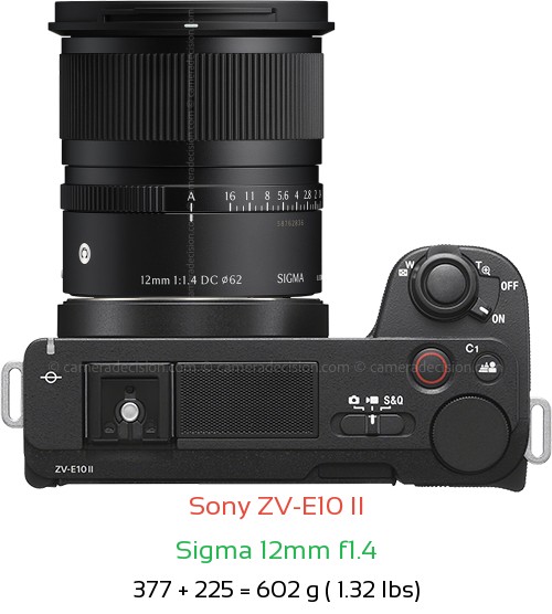Sony ZV-E10 II with Sigma 12mm f1.4 Lens Size
