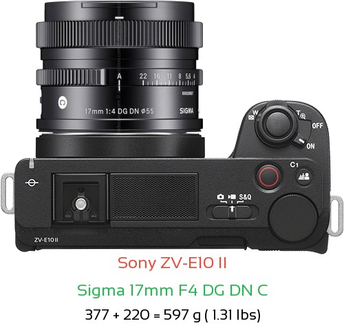 Sony ZV-E10 II with Sigma 17mm F4 DG DN C Lens Size