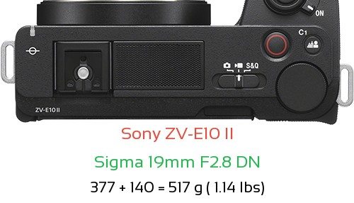 Sony ZV-E10 II with Sigma 19mm F2.8 DN Lens Size