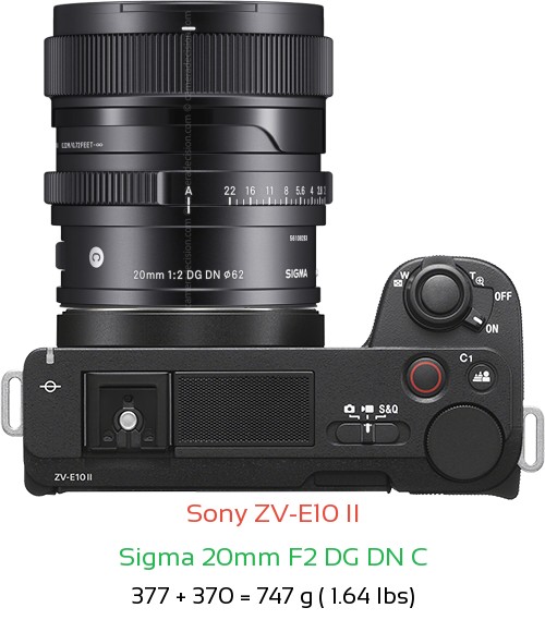 Sony ZV-E10 II with Sigma 20mm F2 DG DN C Lens Size