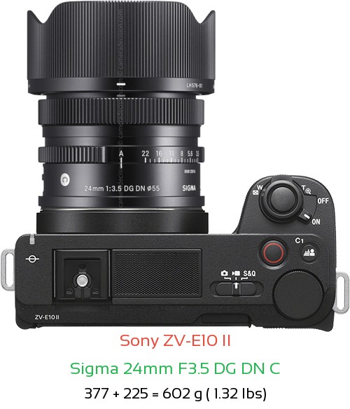 Sony ZV-E10 II with Sigma 24mm F3.5 DG DN C Lens Size